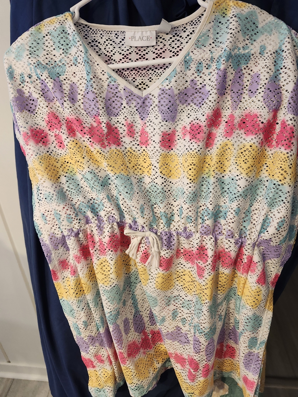 Place Pastel Multicolor Crochet Cover-Up with Drawstring
